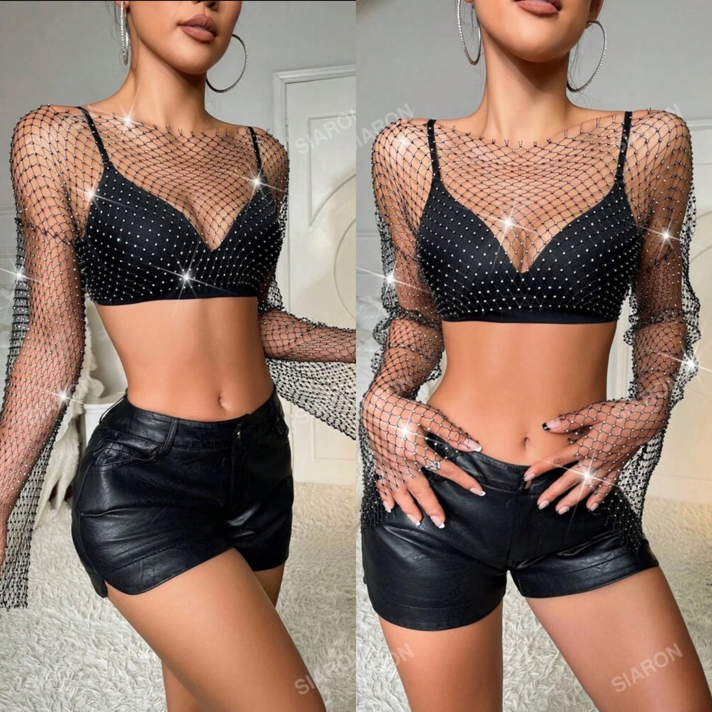 Crop top de mallas manga larga