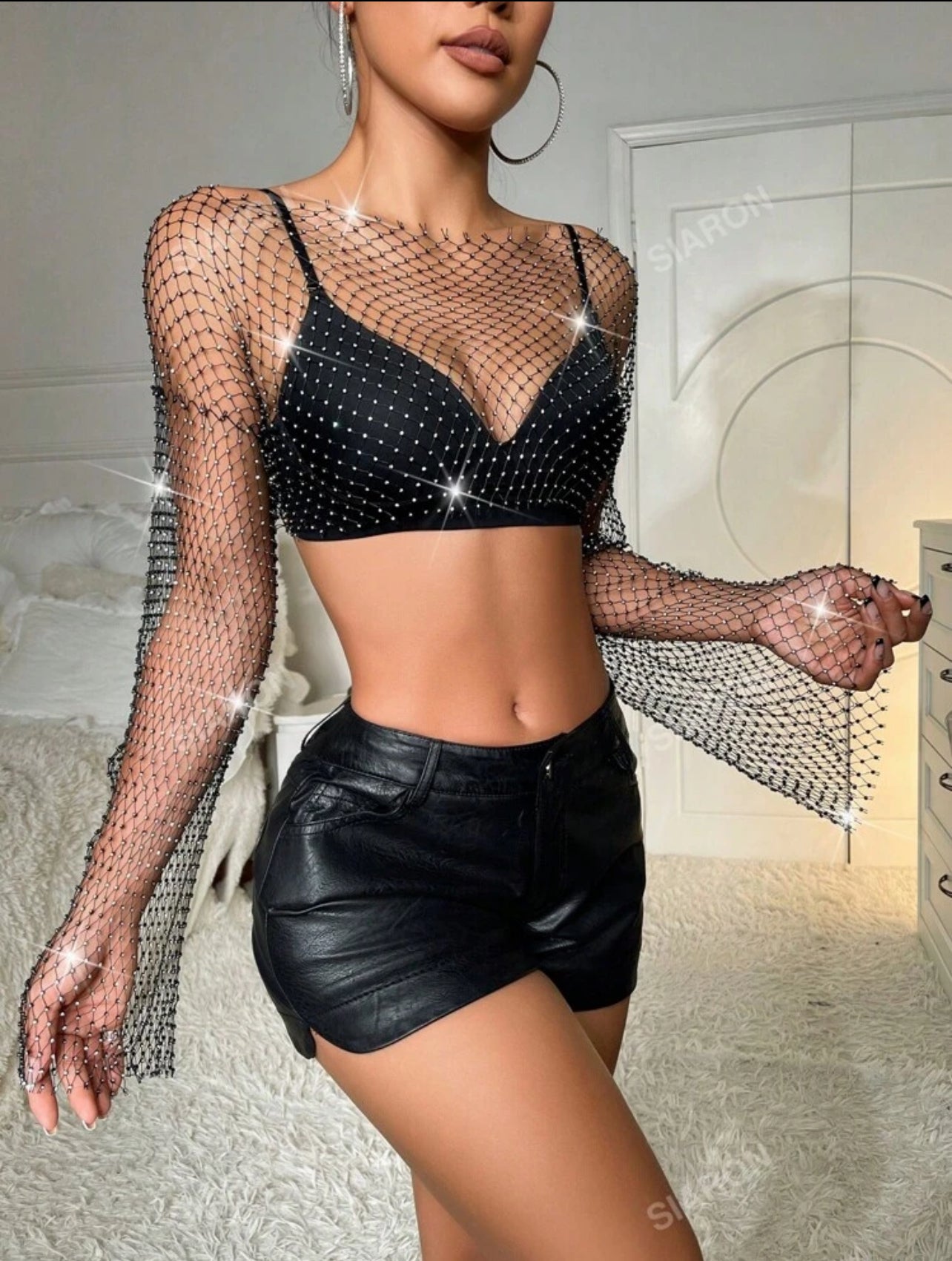 Crop top de mallas manga larga