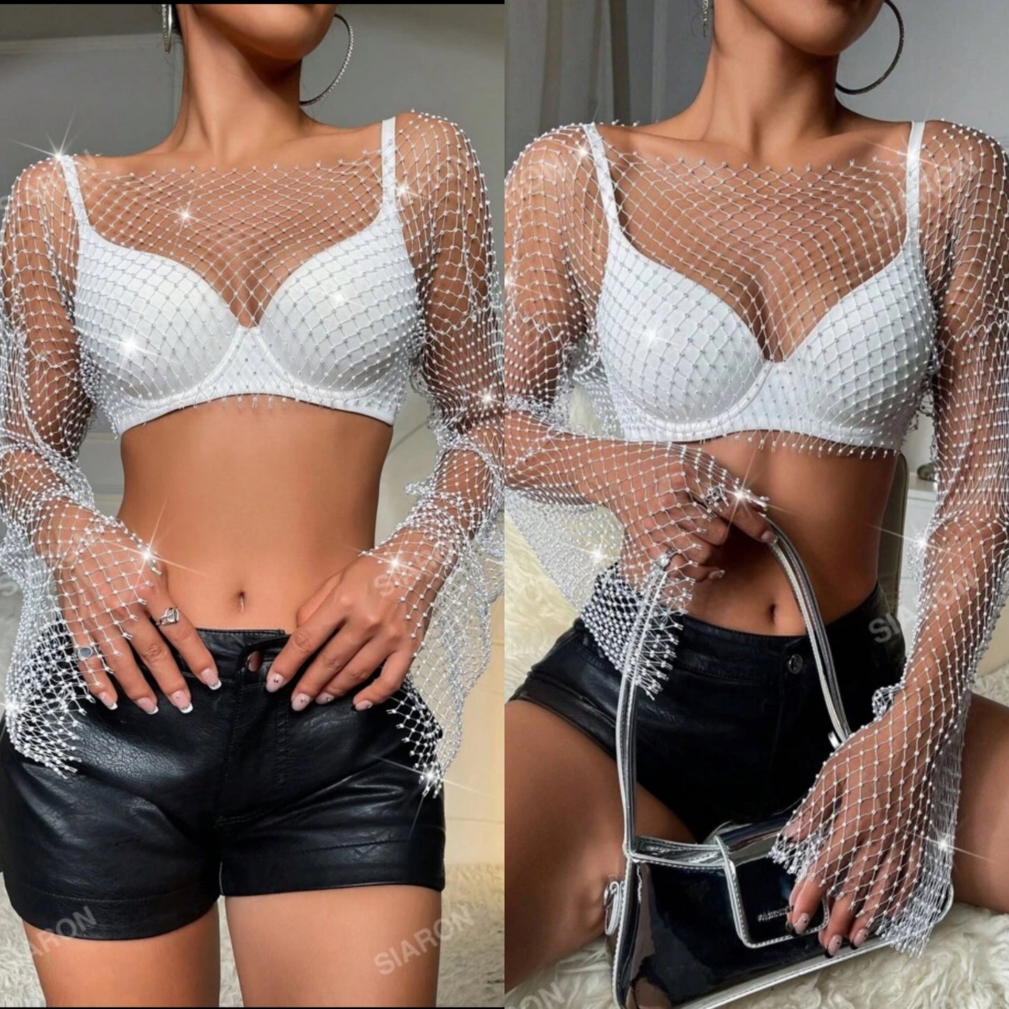Crop top de mallas manga larga